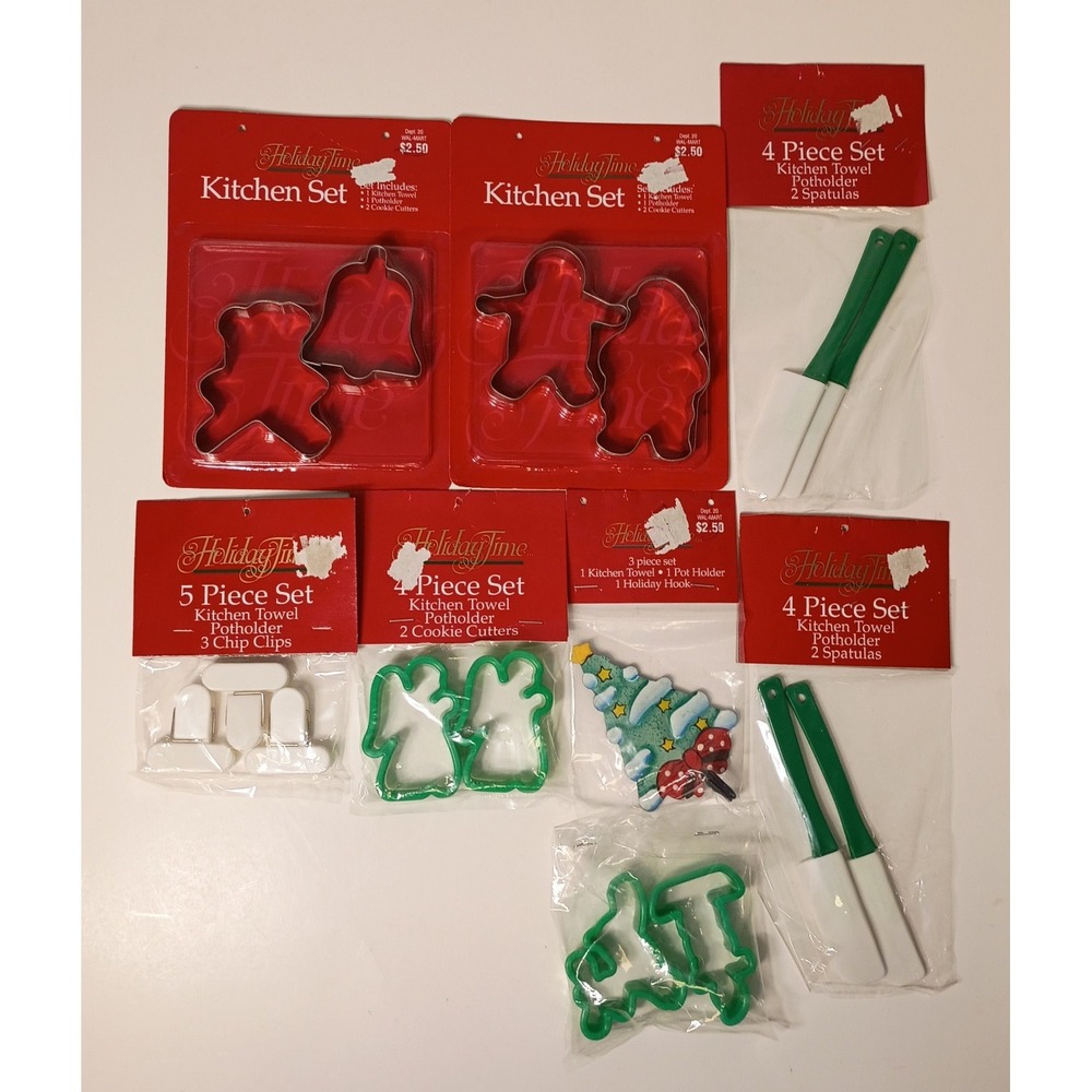 Vintage Holiday Time Christmas Holiday Mini Spatulas, Cookie Cutters, Chip Clips